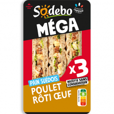 Sandwich Le Méga - Club - Poulet rôti Oeuf x3 / pain suédois